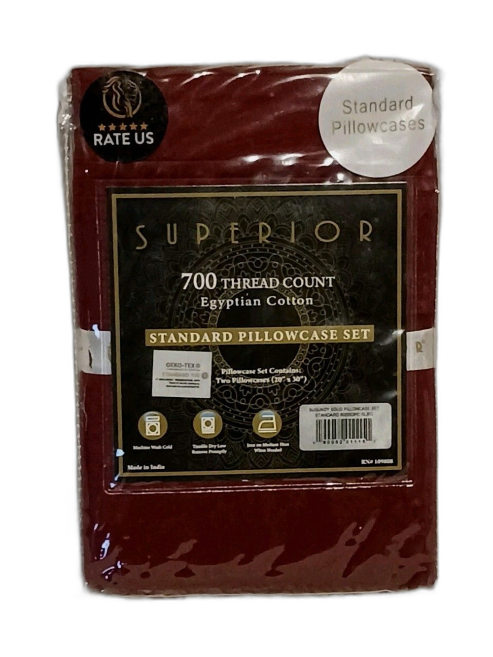 Superior 700 Thread Count Egyptian Cotton Standard Pillowcase Set - Red